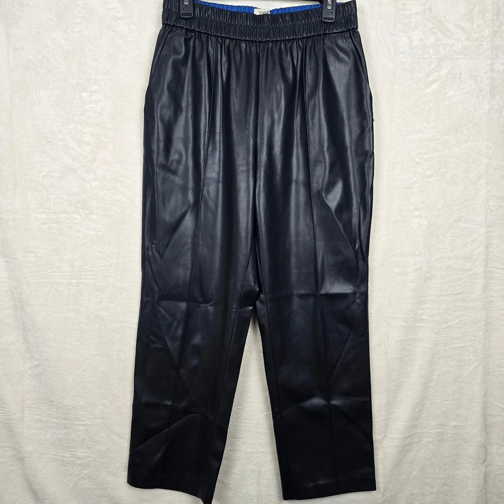 Scotch &‎ Soda Estelle Navy Blue Faux Leather Elastic Waist Tapered Pants Large